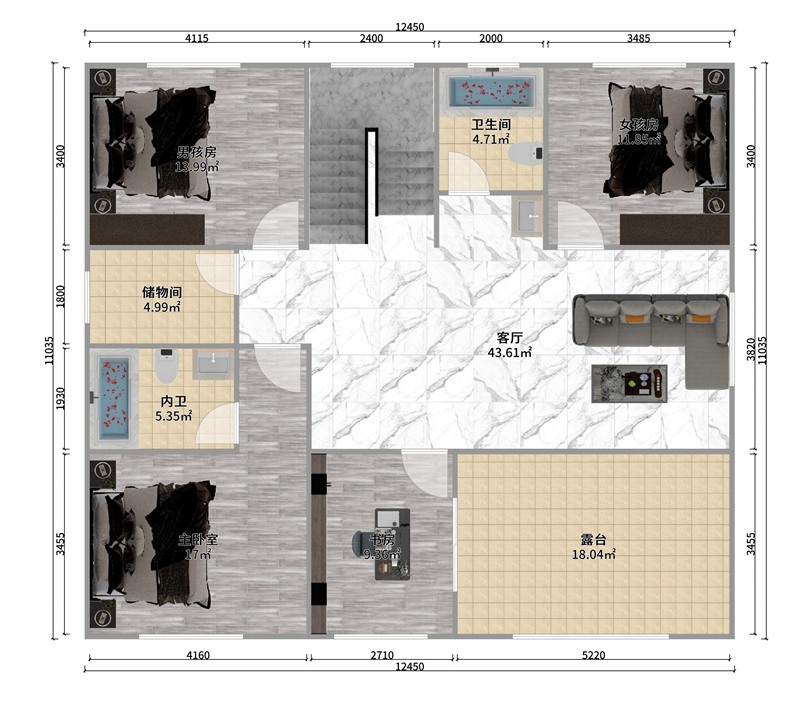 睿婕現(xiàn)代風(fēng)格輕鋼別墅第二層平面布局