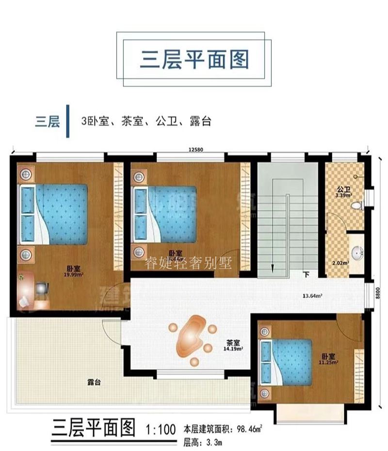 雙露臺(tái)設(shè)計(jì)的三層農(nóng)村小別墅(圖4) 雙露臺(tái)設(shè)計(jì)的三層農(nóng)村小別墅(圖4)