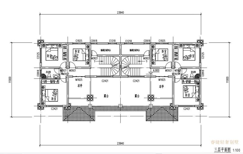 三層（兩層半）雙拼新農(nóng)村別墅設(shè)計圖紙(圖6)