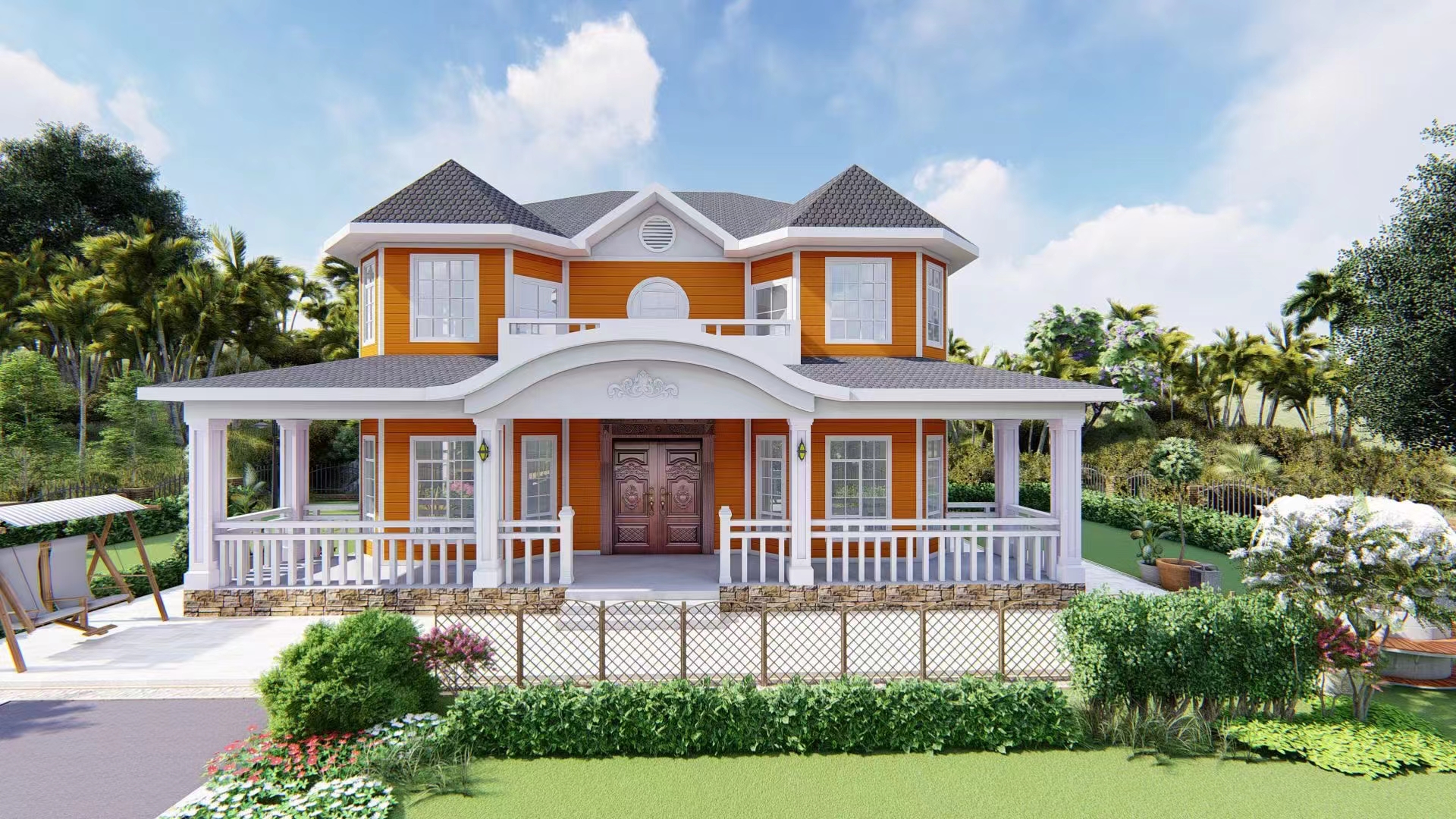 5套占地120平的二層別墅，溫馨時(shí)尚，布局實(shí)用的輕鋼別墅，全國(guó)農(nóng)村可承接建房！(圖2)